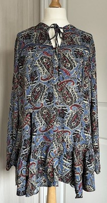 Joe Browns Tunika Top Gr. 18 Blau Paisleymuster Stufen Taschentuchsaum Bindeband am Ausschnitt