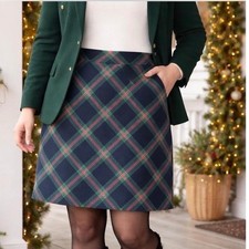 NWT Talbots Navy Green Red Plaid Wool Blend A-Line Skirt Size 12 Lined