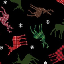 Feline Drive Fabric HOLIDAY FARMHOUSE PLAID Deer Black - Fat Quarter 18x22 FQ