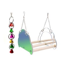 Parrot Toy Swing with Perch, Bird cage Accessory Mirror, White