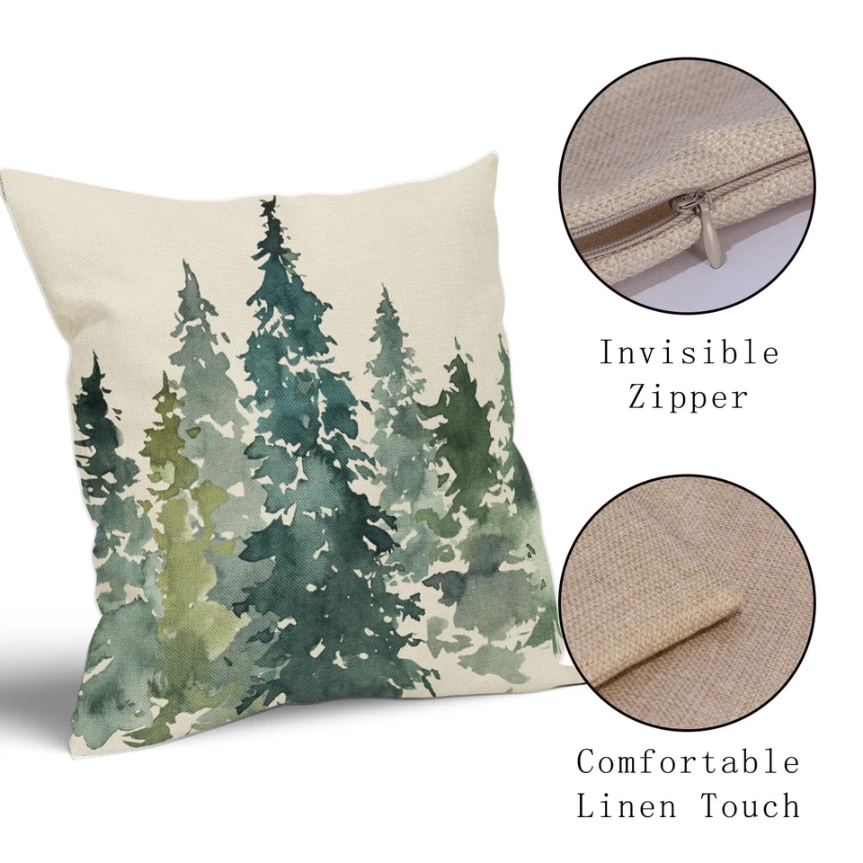 Tree Pillow Covers 18x18 Set of 2 Green Teal Forest Rustic Nature Themed Deco... - Image 4 of 4