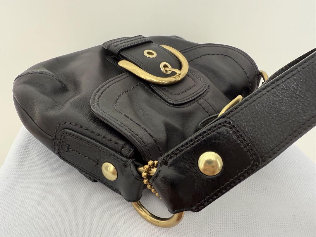 Coach Vintage Black Leather Shoulder Bag Turnlock Flap Y2K