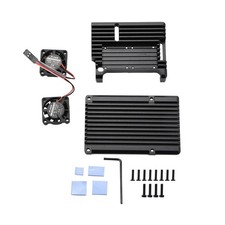 Metal Black Case Shell Box W/ Dual Fan Heatsink For Raspberry Pi 4 Model B 4B,