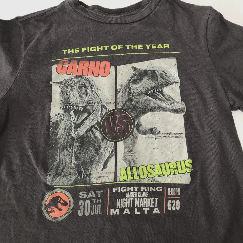 Jurassic Park Shirt Boys Large 10 12 Jurassic World Gray Carno vs Allosaurus Tee - Image 2 of 4