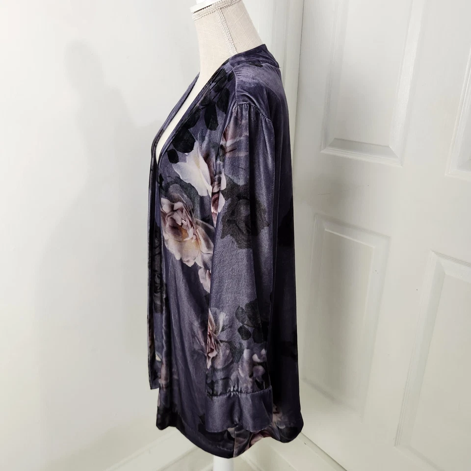 Johnny Was Cardigan Womens M Purple Midnight Rose Velvet Kimono Boho Chic Goth - Image 3 of 4