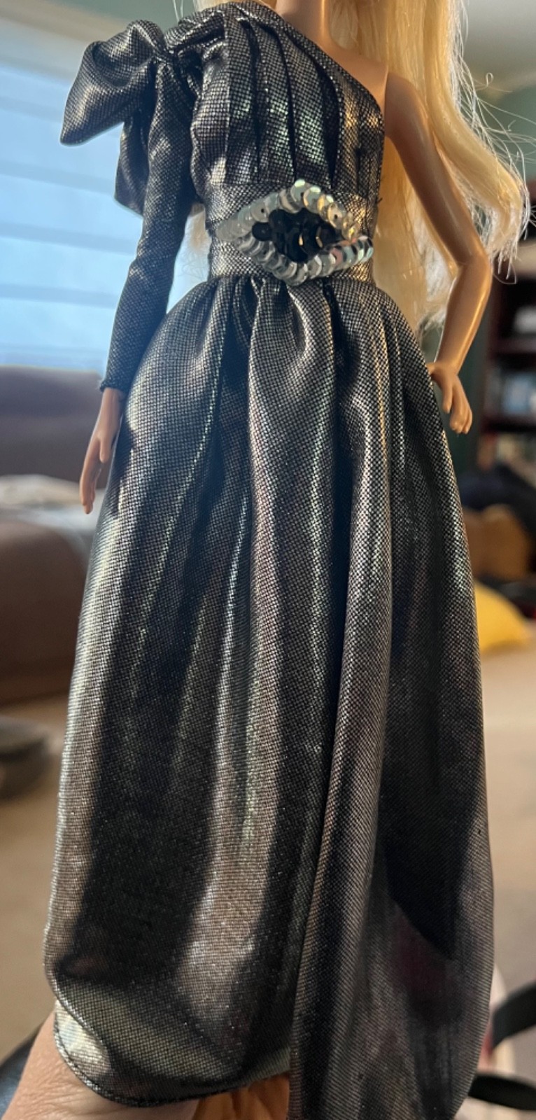Shillman silver and black lame gown for Barbie 11 inch doll Barbie not included