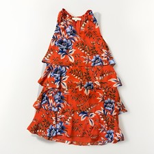 LOFT Women’s Floral Dress Size S Orange Blue Off Shoulder Lined Ruffle Summer