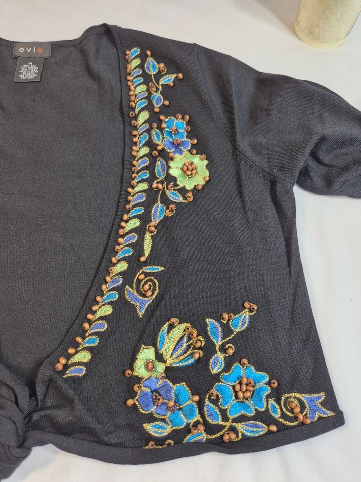 Evie женские болеро размер M шелковая смесь бисер цветочный вышивка черный (48 - Изображение 4 из 4