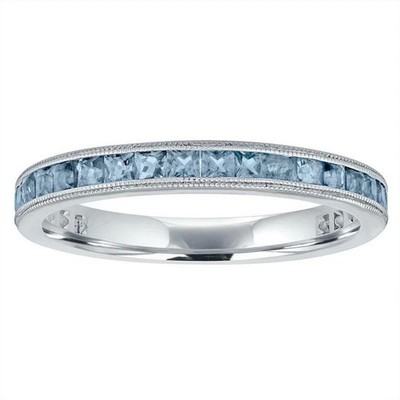 2CT Princess Cut Lab-Created Aquamarine Half Eternity Ring 14K White Gold Finish
