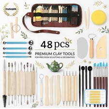 48PCS Polymer Clay Tools Set for Beginners, Pottery and Ceramic Wood Tone 