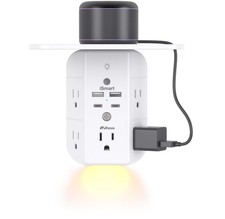 Wall Outlet Extender with Shelf and Night Light, Surge Protector, 2C2A, White