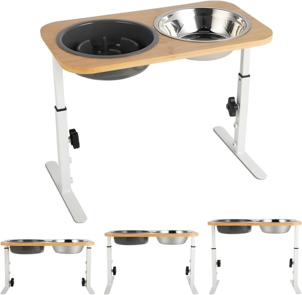 Cuenco elevado perros soporte de madera de 3 alturas de 1200 ml y de acero inoxi