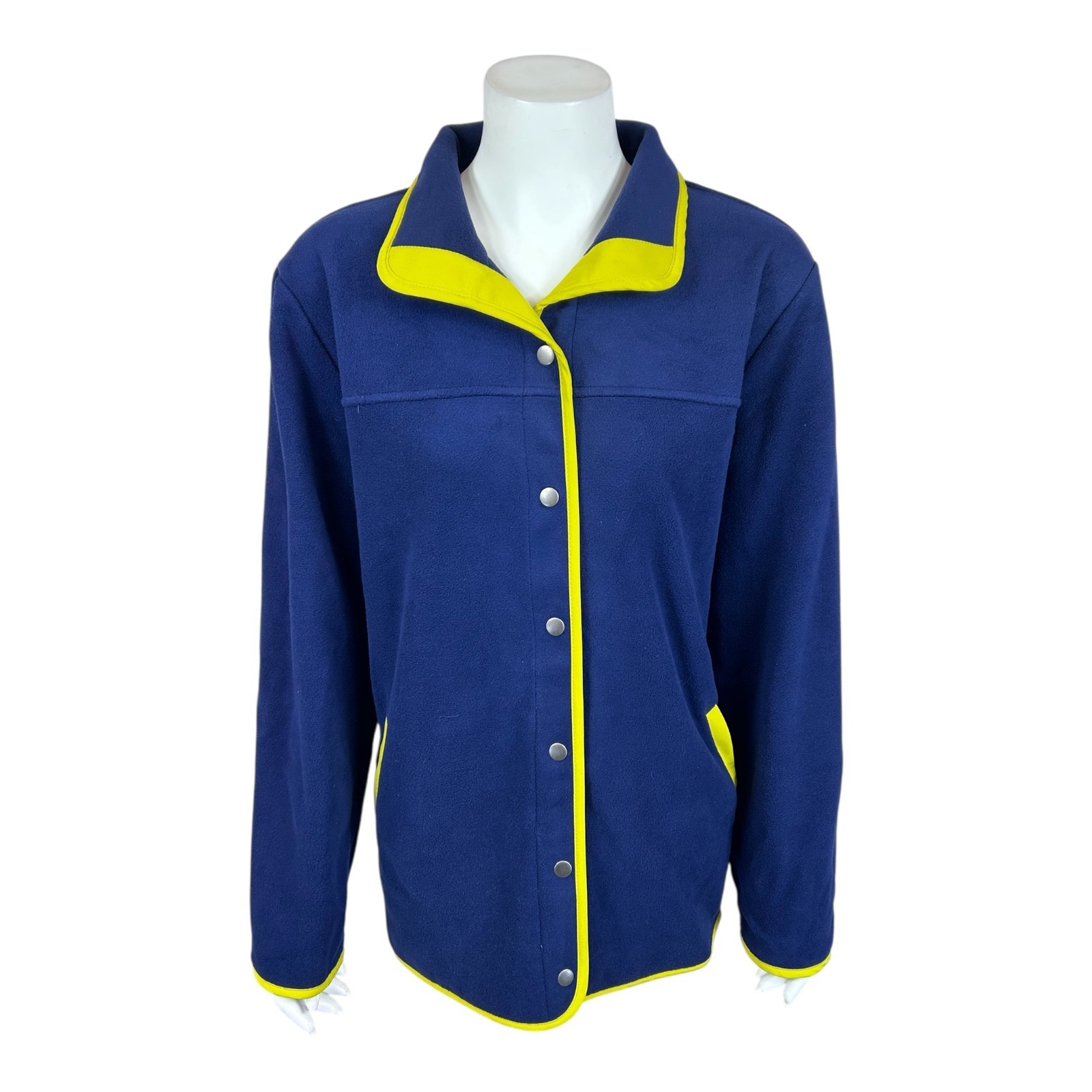 Susan Graver Weekend Polar Fleece Jacket w/ Contrast Trim Navy/Lime X-Large Size