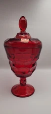 Viking Ruby Red Glass Georgian Covered Candy Dish Box Cadmium Amberina Glow 
