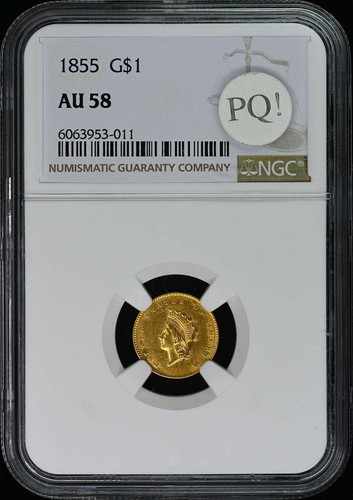 1855 Gold Dollar Type 2 G$1 NGC AU58