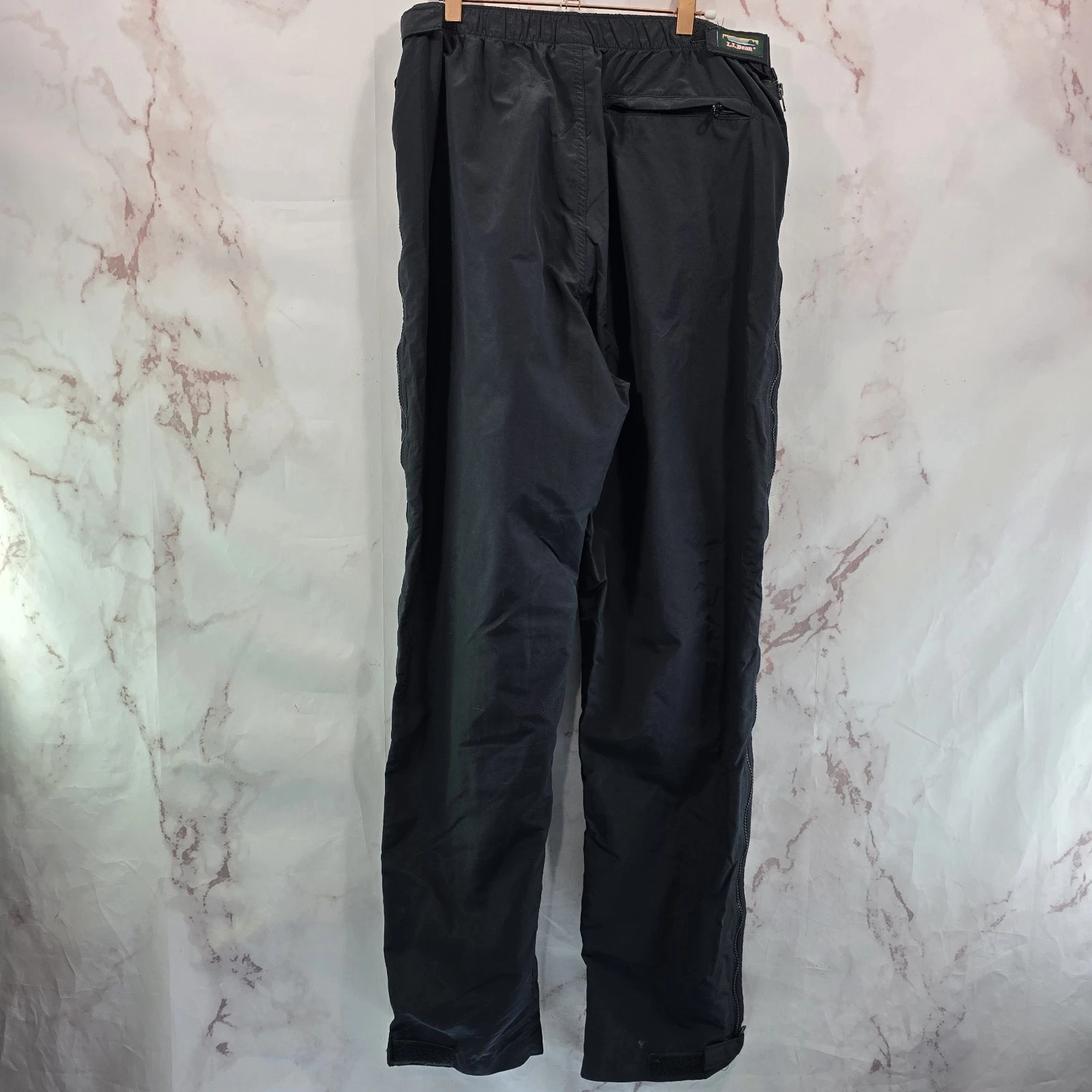 LL Bean Rain Pants Mens Large X 32 Black Full Zip Off Shell Waterproof Ski Snow