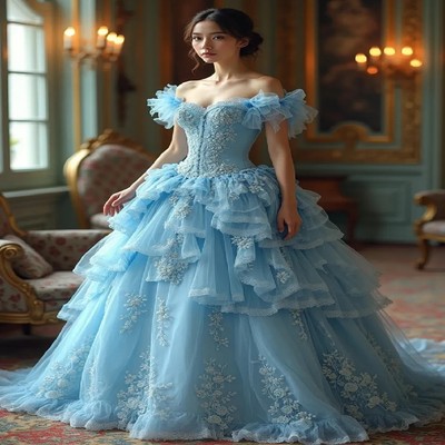 Enchanted Blue Prom Dress Empress Duchess Victorian Evening Party Dress 