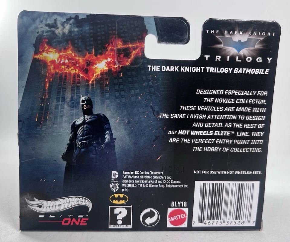 Hot Wheels Elite One DC BATMAN THE DARK KNIGHT TRILOGY Batmobile New Sealed - Image 2 of 3