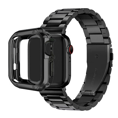 For Apple Watch 11 10 9 8 7 6 5 2 SE 3 Metal Watch Band Wrist Strap W/ Soft Case
