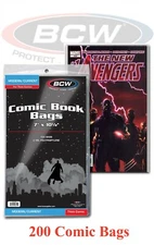 200 BCW Thick Comic Book Bags Sleeve For Modern/Current Books 2 Mil Safe Storage