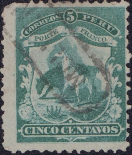 PERU 1866 ¢5 LLAMA RARE MOLLENDO FANCY CANCEL SC# 16