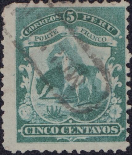 PERU 1866 ¢5 LAMA RZADKI MOLLENDO CANCEL SC# 16 - Zdjęcie 1 z 2