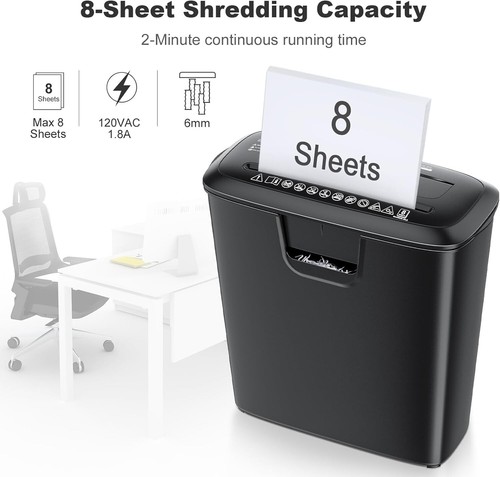 Bonsaii Paper Shredder for Home Use, 8-Sheet StripCut Home Office Shredder, - Picture 2 of 7