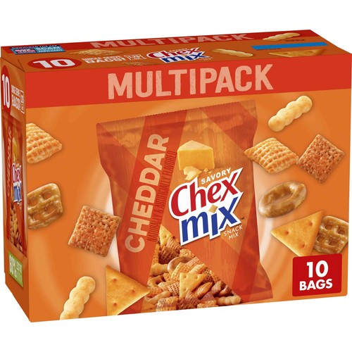 Chex Mix Snack Mix, Cheddar Flavored, Savory Single Serve Bags Multipack, 10 Ct,