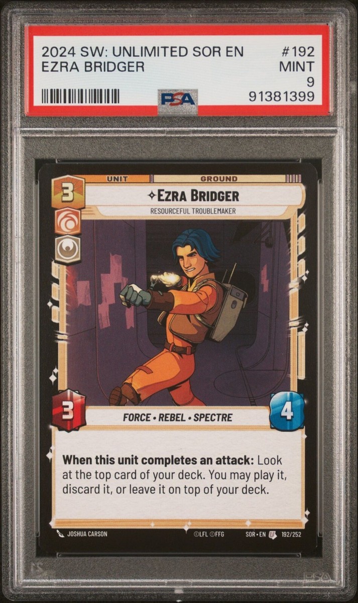 2024 Star Wars Unlimited SOR EN Ezra Bridger Card #192 PSA Mint 9
