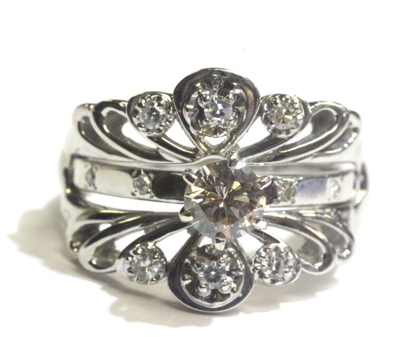 GIA 14k white gold .77ct round diamond engagement wedding jacket ring 5.8g