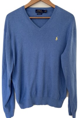 Polo Ralph Lauren Pima Cotton Sweater V Neck Size L Blue