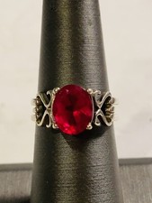 925 Scrolled Sterling Silver Ruby Ring Sz 7