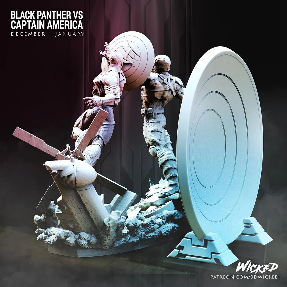 BLACK PANTHER VS CAPTAIN AMERICA Diorama 1:10 Scale Resin Model