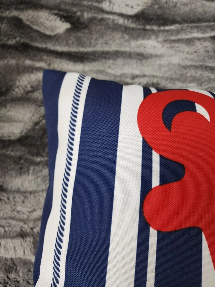 Almohada Náutica Azul Blanco Rayas Rojo Barco Anclaje Almohada Interior Exterior Foto 4 de 4