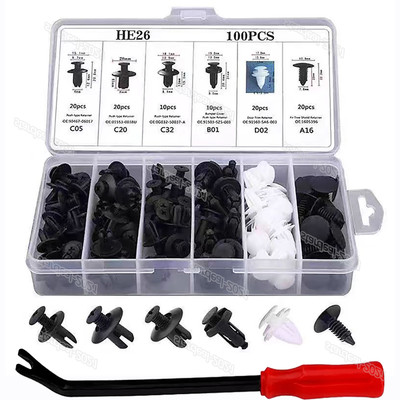 For 100PCS Car Clips Fixer Plastic Fasteners Kit Push Type Rivets Assortment