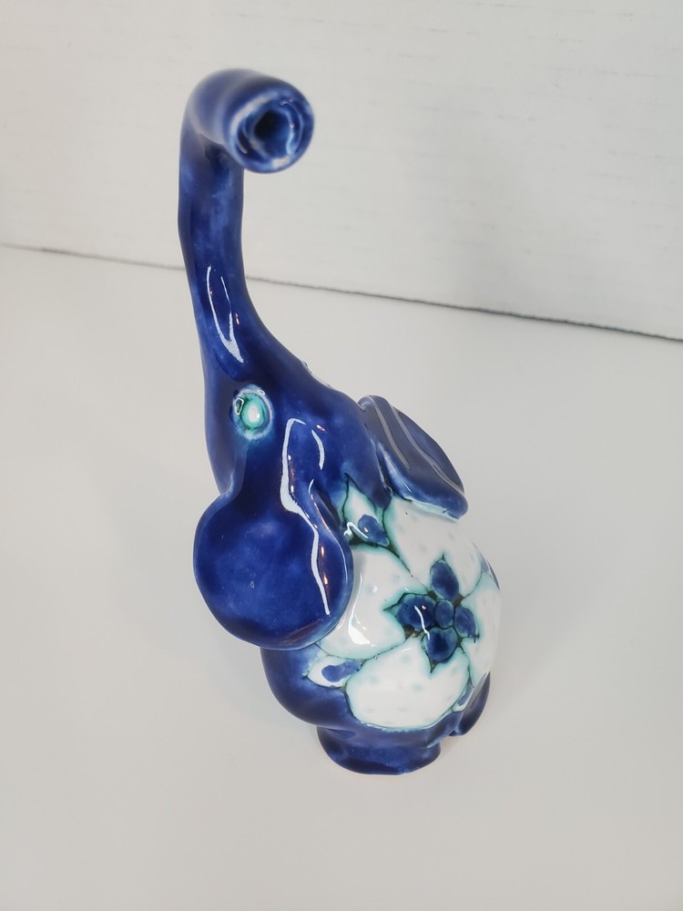 Vintage Elephant Figurine Hand Crafted Glazed Clay