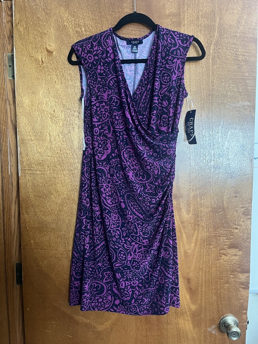 chaps purple dress Women's Chaps Purple Surplice Faux Wrap Dress