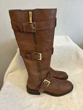 POUR LA VICTOIRE Dark Brown Three Buckle Knee High Boots 6.5 M