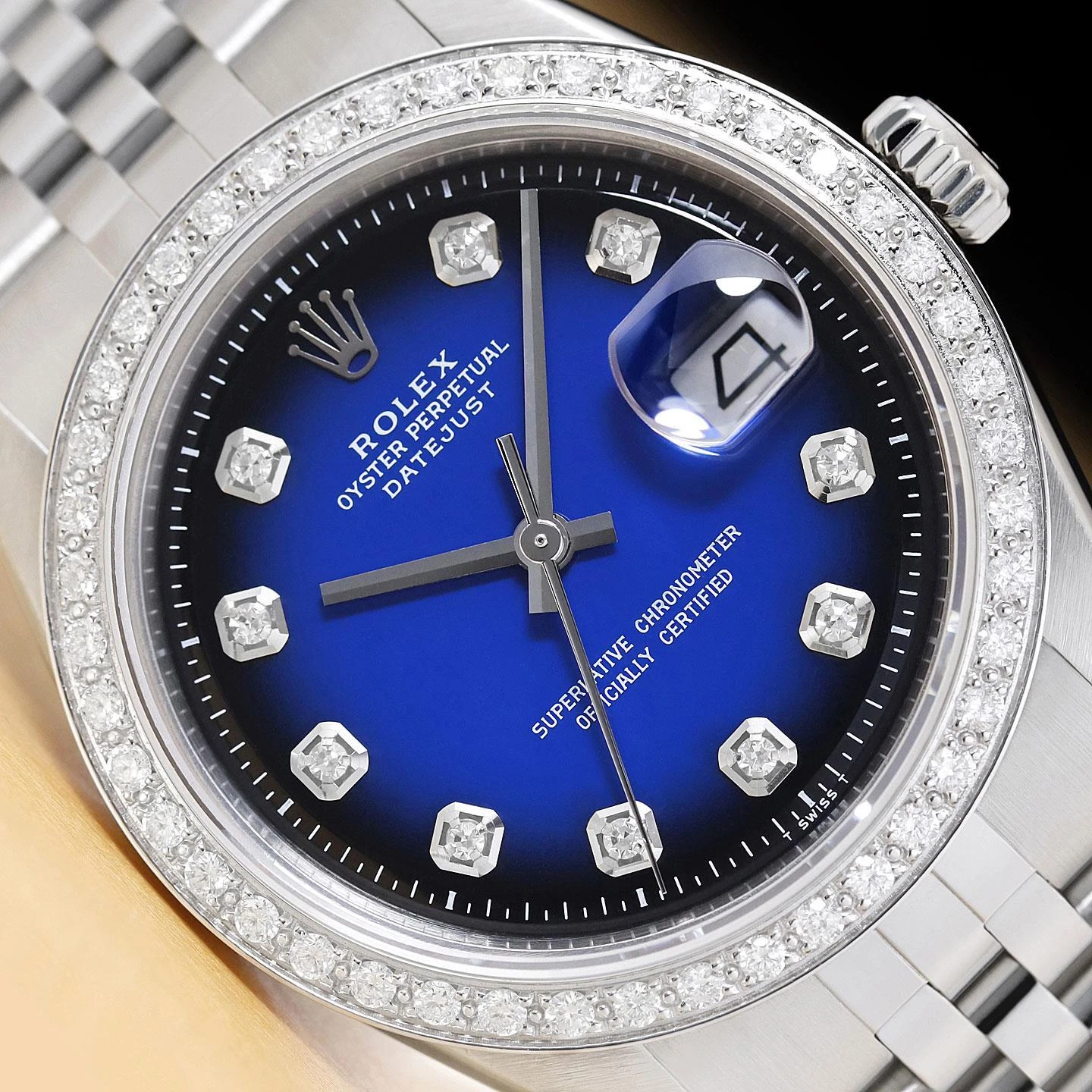 ROLEX MENS DATEJUST BLUE VIGNETTE 18K GOLD STEEL DIAMOND WATCH w/ ROLEX BAND Review