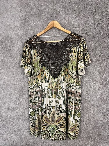 Apt. 9 Shirt Womens Size 1X Multicolor Short Sleeves V-Neck Lace Beaded Top