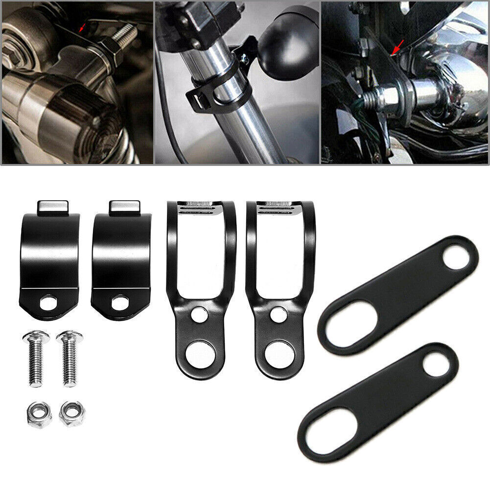 Bullet Turn Signal Fork Clamps & Shock Brackets - Chrome/Amber For Harley, Honda, Kawasaki Motorcycles