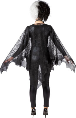 FIESTAS GUIRCA Spinnenfrau-Kostüm – Schwarzes Kurzkleid Mit Spinnenprint & Spinnennetz-Ärmeln – Damen Größe M