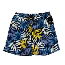 INC Mens Palm Leaves Mesh-Lined Quick-Dry 5" Swim Trunks Multicolor S
