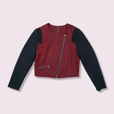 Short Burgundy Blazer With Black Sleeves View By Walter Baker Size Xs