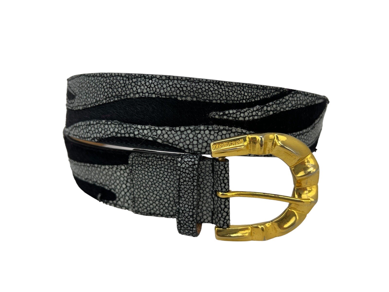 Roberto Cavalli Leather Belt Gray Python Abstract… - image 1