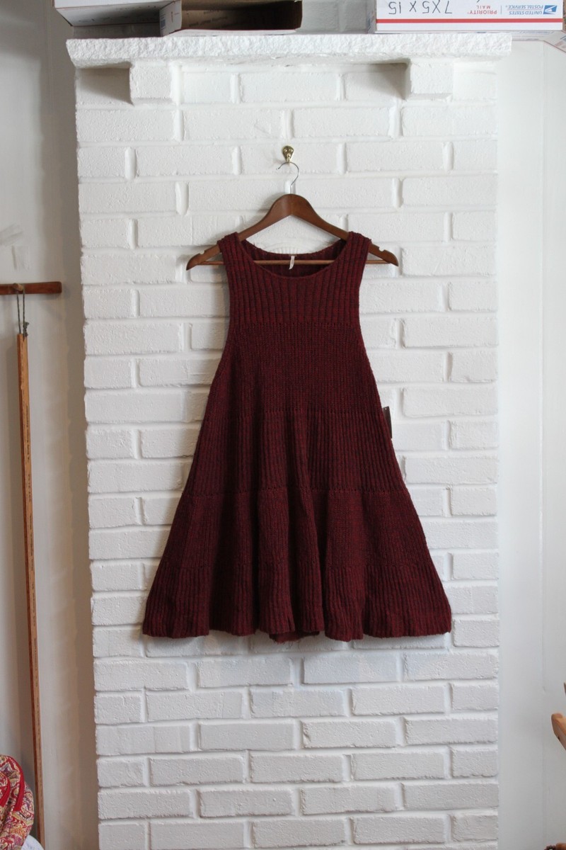 free people red sweater dress Free People Women's Waterfall Knit Sweater Dress Bittersweet Combo Red  Small NWT