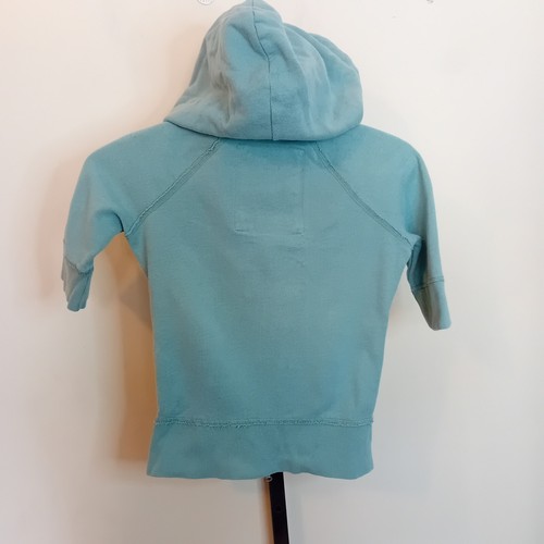 Y2K Abercrombie Kids Girl Embroidered Double Zip Hoodie Aqua 3/4 Sleeve Casual L - Picture 6 of 12