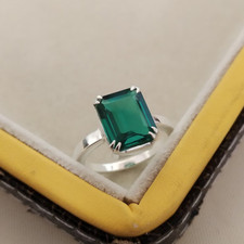 12x8 mm Emerald Rings, Emerald Hand Made Rings 925 Sterling Silver Jewelry