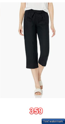 Amazon Essentials Women's Linen Blend Drawstring Wide Leg Crop Pant Black M