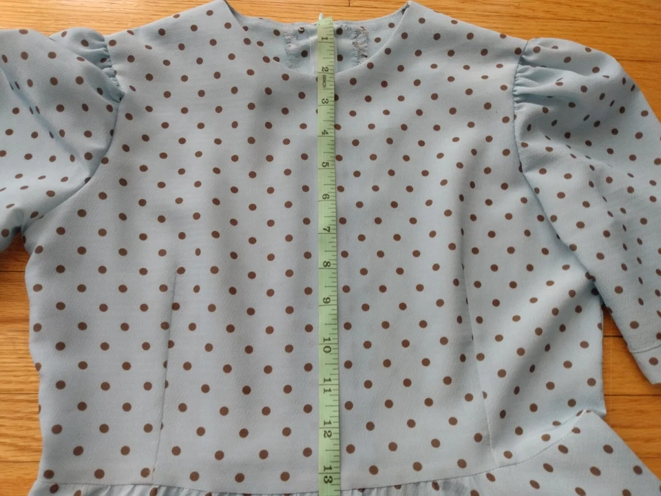 Vestido Vintage Amish Menonita Niña 32" Pecho 27" Cintura Azul Claro Lunares Foto 4 de 4